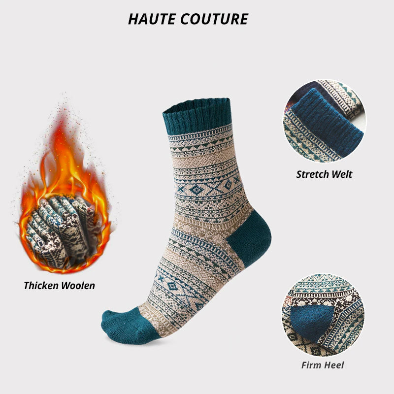 Brand 5 Pairs Winter Men'S Socks Thicken Sheep'S Wool Socks Warm Men Retro Style Colorful Fashion Man Socks for Snow Boots-Gennys fashion