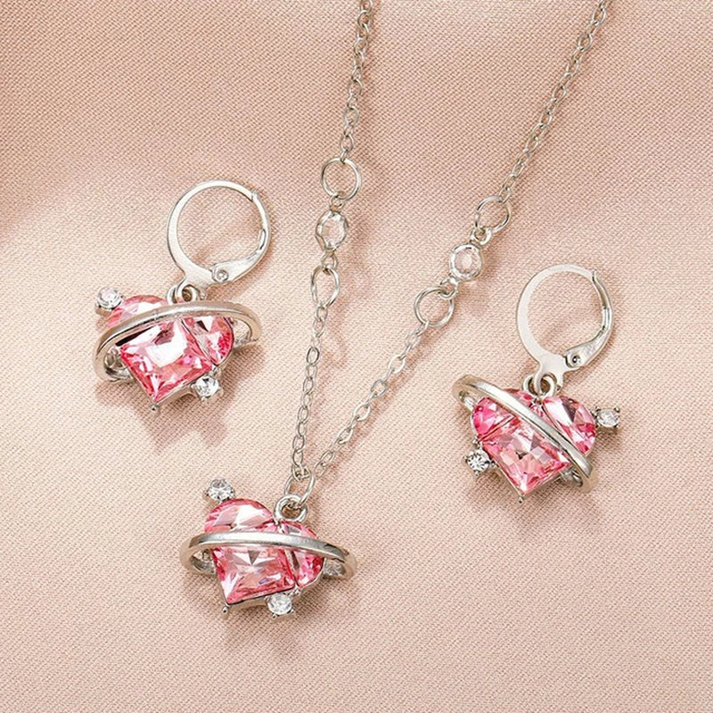 Crystal Angel Wings Heart Pendant Necklaces Set Ladies Girl Simple Y2K Pink White Zircon Love Elegant Necklace Women Jewelry Set-Gennys fashion