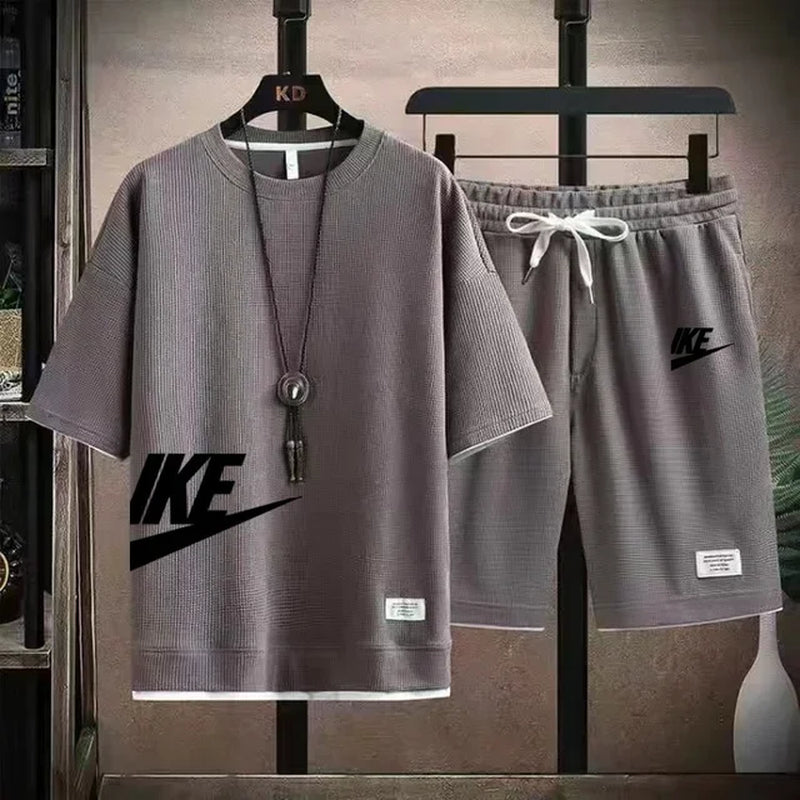 Men'S Set,New Summer Print,Quick Drying Fashionable Korean Sportswear,Men'S Short Sleeved T-Shirt+Shorts Jogging Set-Gennys fashion