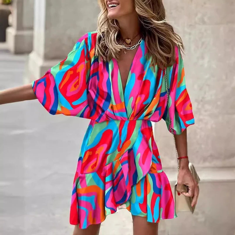 2024 Summer Women Boho Printed Long Shirts Elegant Dress Turn-Down Collar Long Sleeve Female Casual Evening Maxi Dresses Party D-Gennys fashion