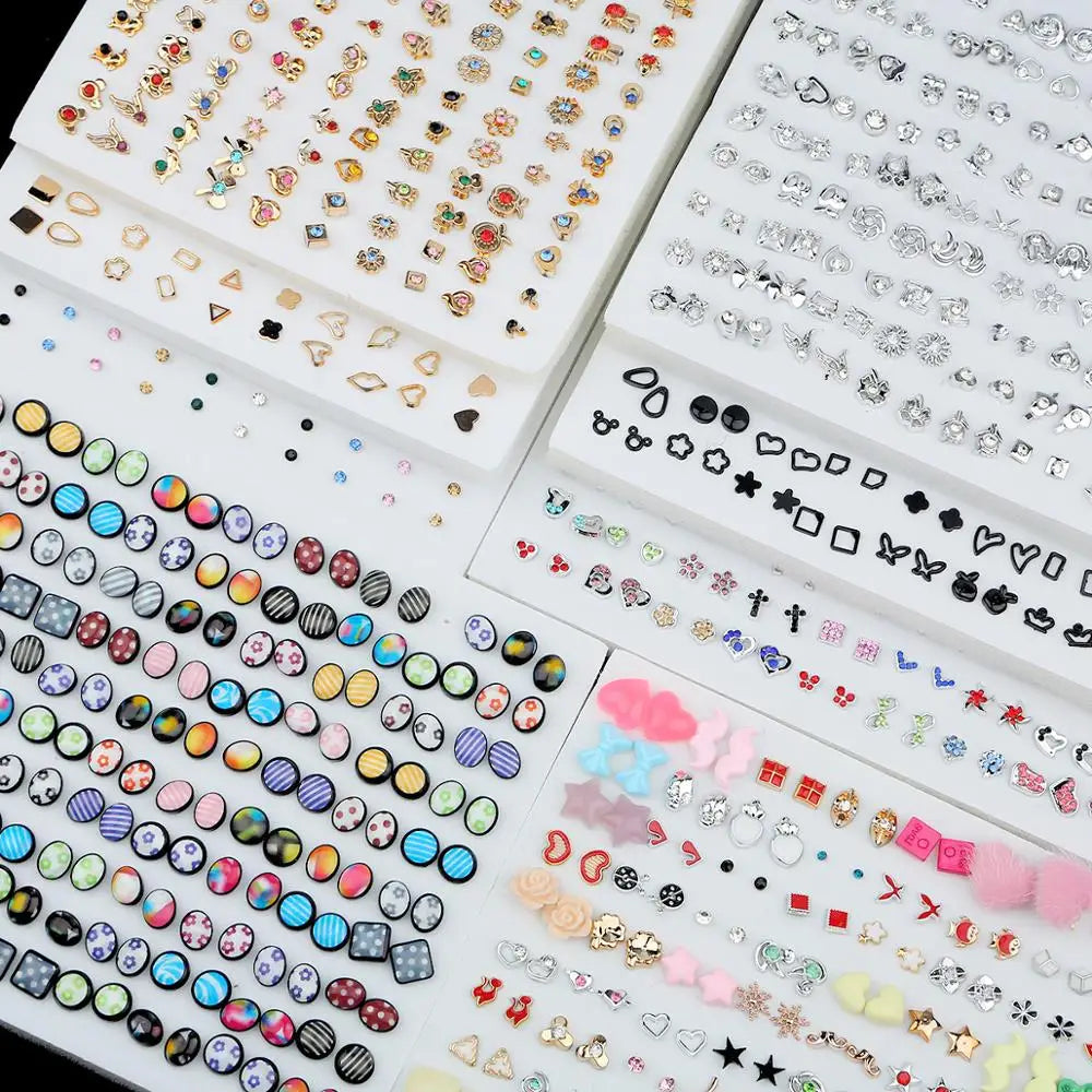 100Pair Women Acrylic Crystal Small Stud Earrings Set Girls Child Heart Star Animal Moon Crown Plastic Geometric Earring Jewelry-Gennys fashion