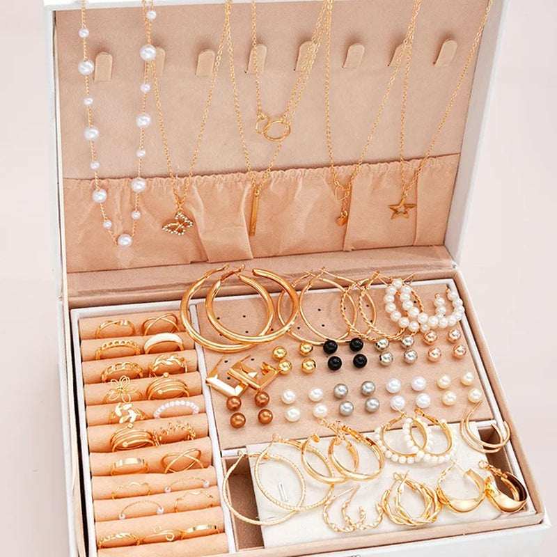 87 Pcs/Set Elegant Personality Imitation Pearl Earrings Rings Jewelry Set for Women Daily Wearing Vintage Jewelry Gifts New 2024-Gennys fashion