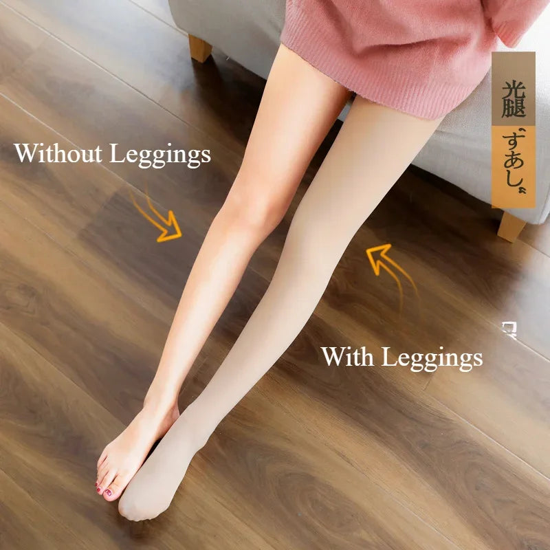 Woman Leggings Sexy Thermal Tights Translucent Fleece Pantyhose Slim Pants Autumn Winter Solid Warm Thick Velvet Stockings 2024-Gennys fashion