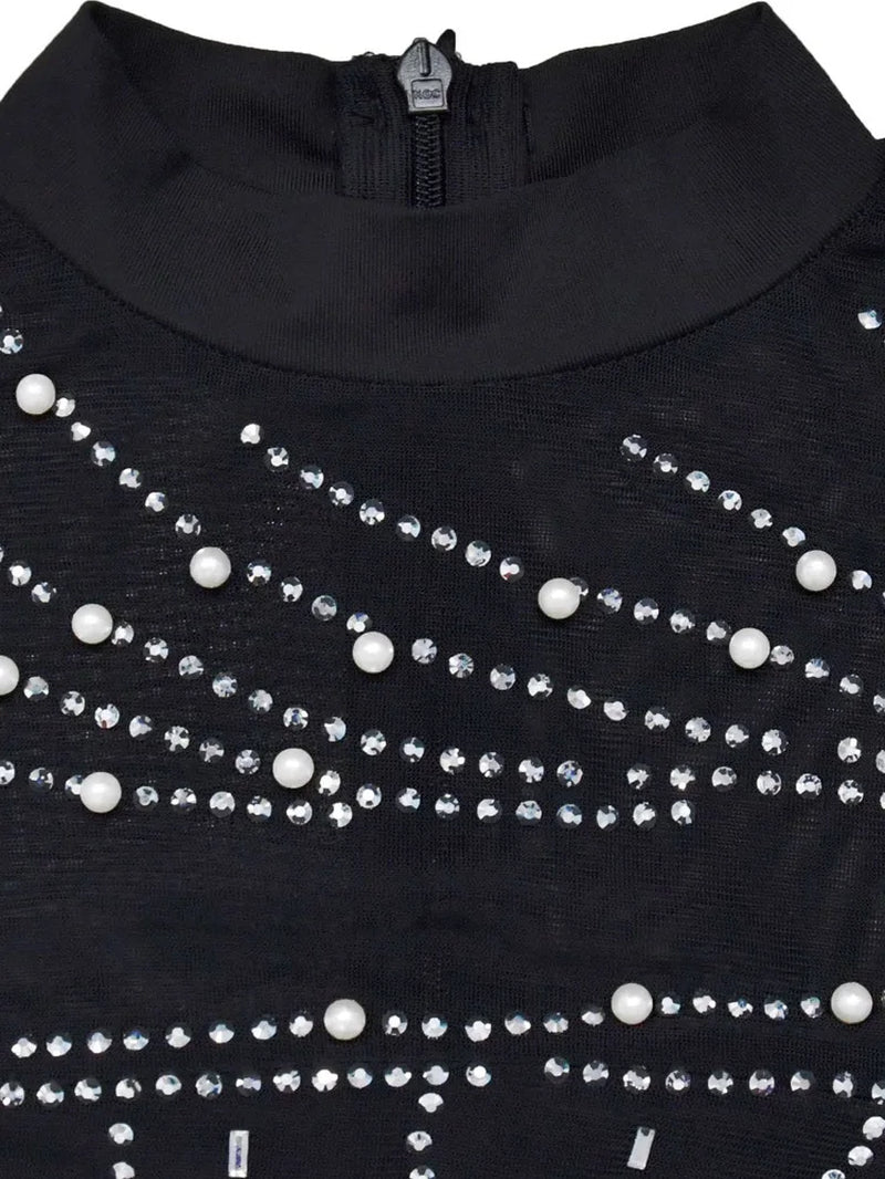 Beautiful Crystal Embellished Fringed Mini Dress Glam Womens Pearls Rhinestone Slim Short Party Dress Birthday Outfits-Gennys fashion