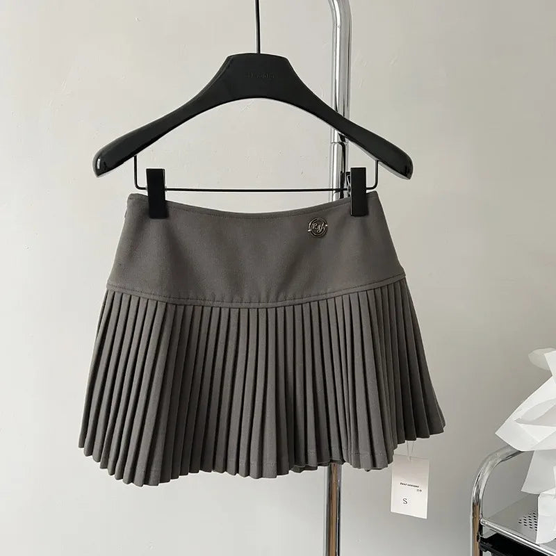 Women'S Woolen Pleated Short Skirt Autumn Winter American Korea Style Cheerleading Girl Straight A-Line High Waist Mini Skirt-Gennys fashion