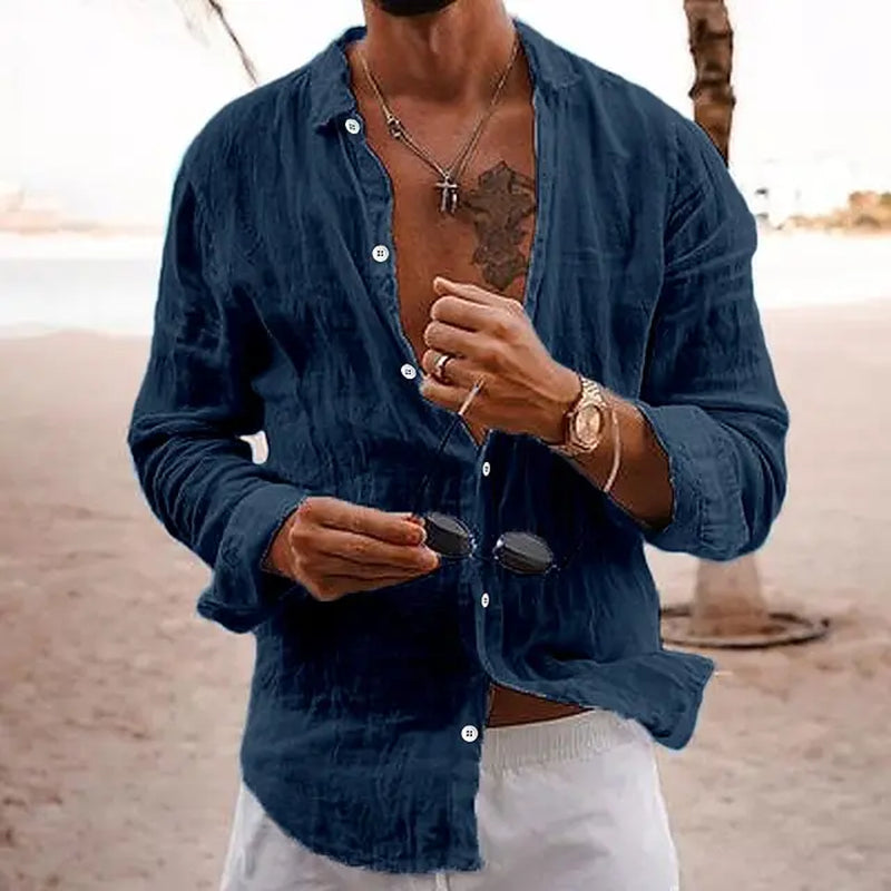 Men's Solid Color Long Sleeve Casual Shirt