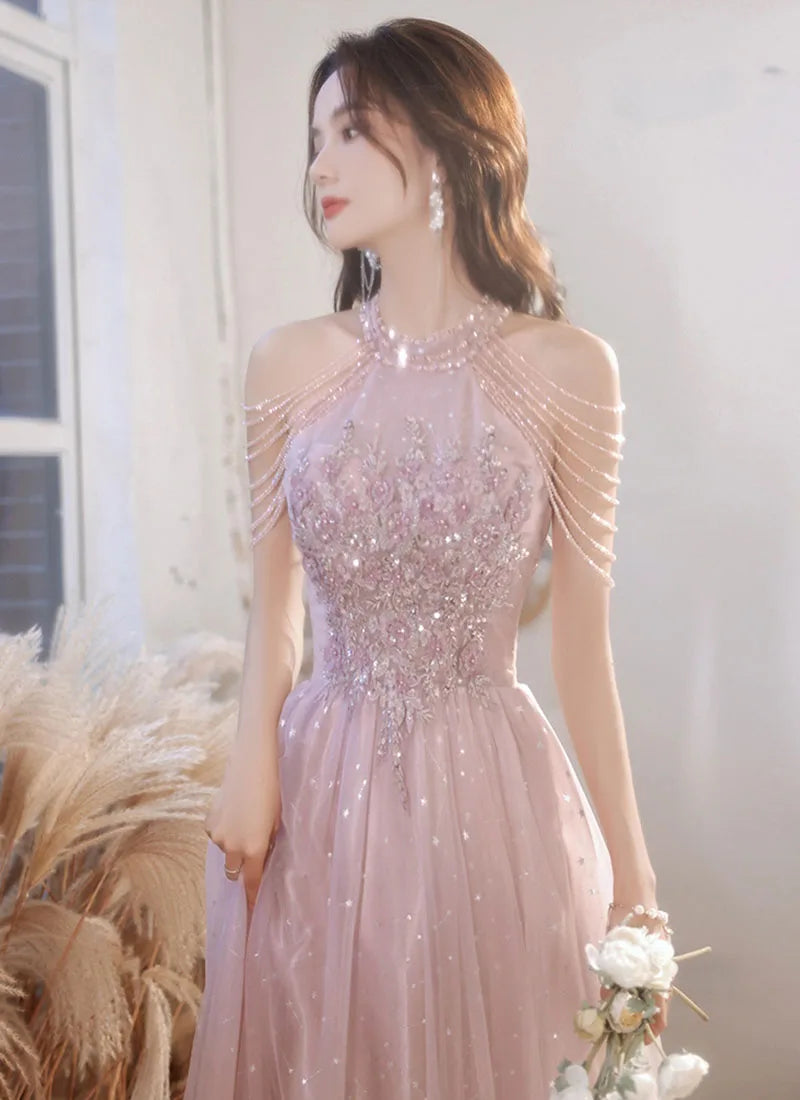 Luxury High Quality Pink Evening Dress 2024 for Prom Summer Autumn Temperament Socialite Senior Party Dress for Women-Gennys fashion