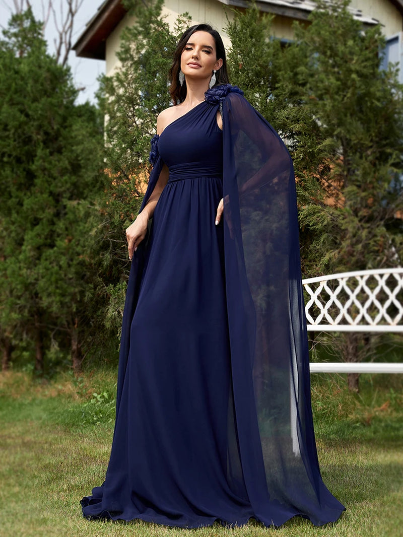 Lucyinlove Luxury Chiffon Streamer Navy Evening Dress Long 2024 Elegant Dress Bridesmaid Party Prom Arabia Flower Cocktail Dress-Gennys fashion