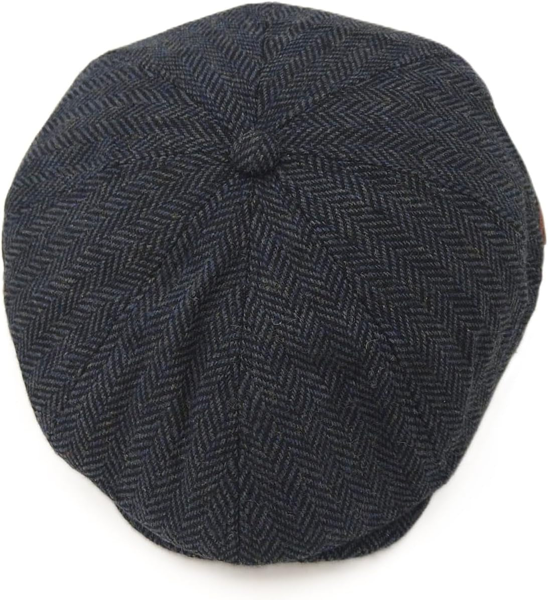 Navy Blue Herringbone Newsboy Cap Men'S Baker Boy Hat Style 8 Panel Scally Lined Wool Blend