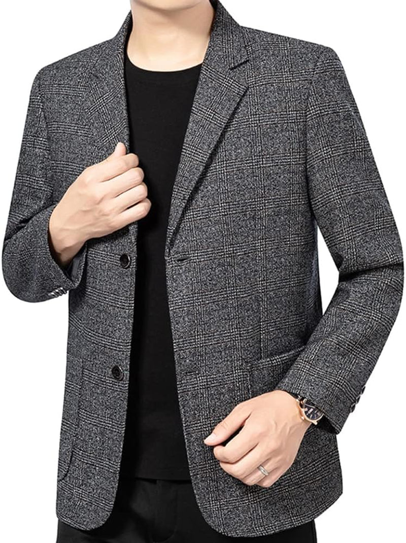 Mens Vintage Check Blazer Slim Fit 2 Buttons Business Casual Plaid Suit Jacket-Gennys fashion