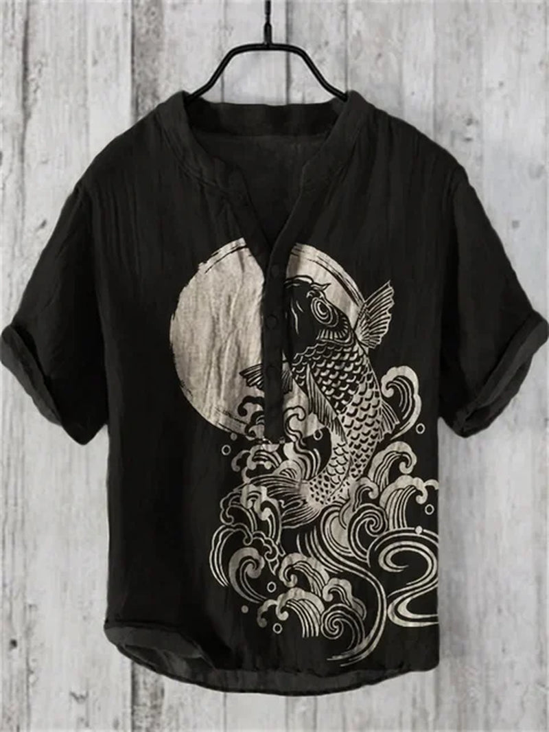 Men's Retro 3D Hawaiian Print Linen Shirt