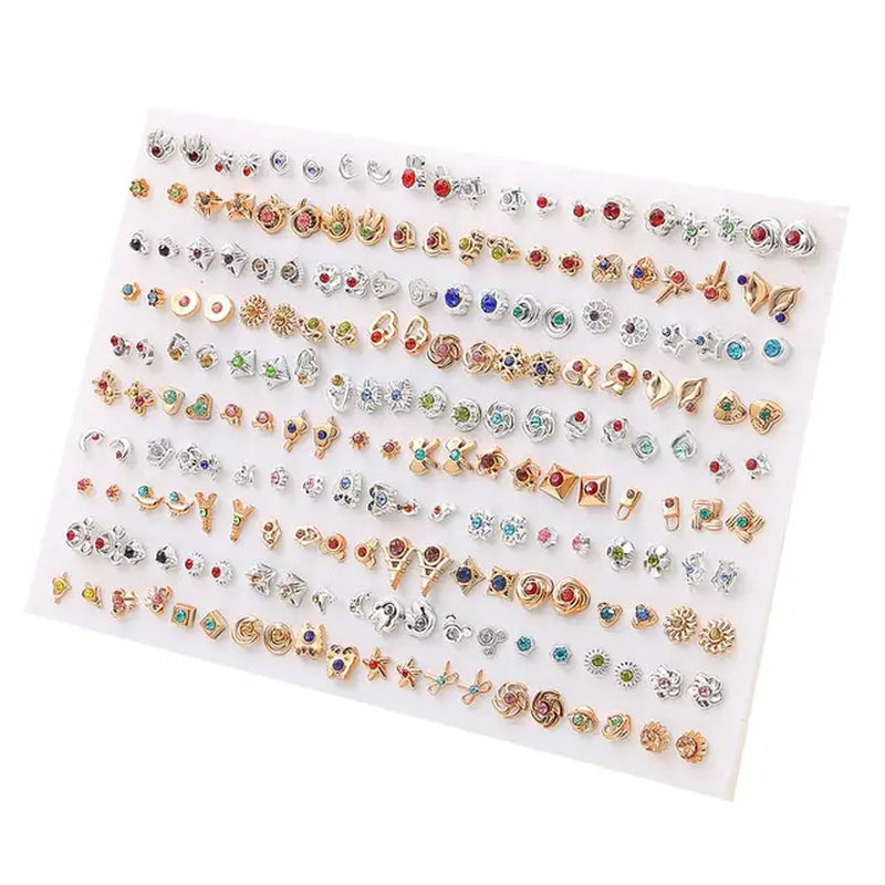 100Pair Women Acrylic Crystal Small Stud Earrings Set Girls Child Heart Star Animal Moon Crown Plastic Geometric Earring Jewelry-Gennys fashion