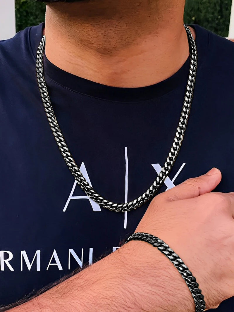 3 Pcs Stainless Steel Bracelet Necklace Ring for Men Women Retro Simple and Personalized Punk Hip Hop Jewelry Set Fashion Gifts-Gennys fashion
