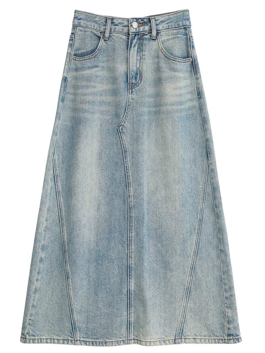Women Skirts Korean High Waisted A-Line Irregular Spliced Split Denim Skirt Fashion Female Clothing Summer New 2024-Gennys fashion