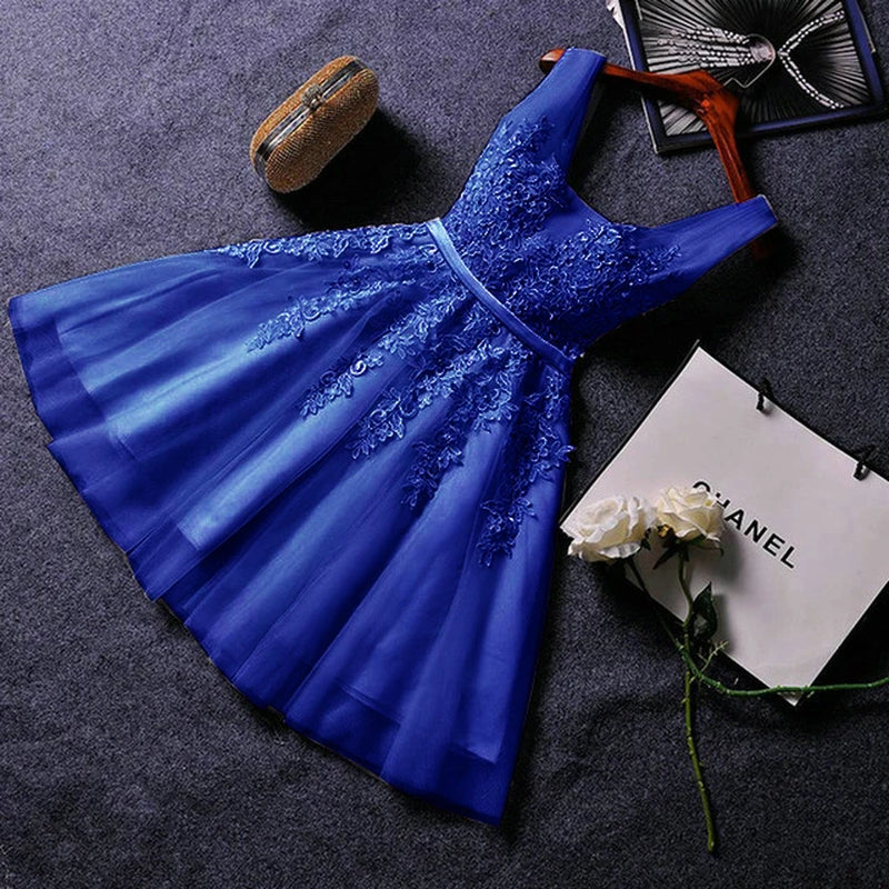 S0125 Prom Dress Short Pink Bridesmaid Dresses Beadings Sexy Neck Lace up Pearls Wedding Party Graduation Gowns-Gennys fashion