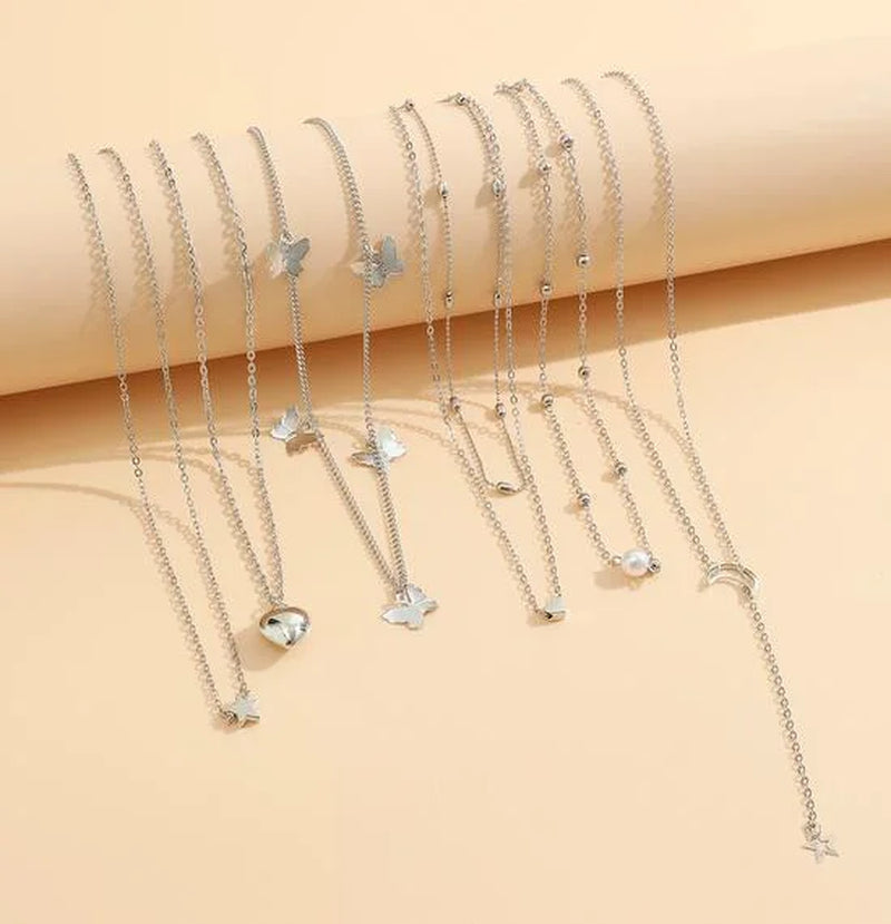 81 Pcs Vintage Elegant Imitation Pearl Zircon Butterfly Pendant Earrings Ring Necklace Bracelet for Women Daily Wear Jewelry Set-Gennys fashion