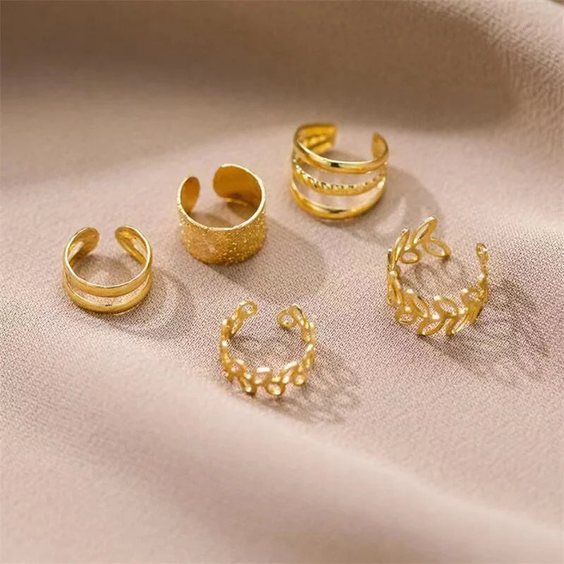 Gold Silver Color Leaves Clip Earrings for Women Creative Simple C Butterfly Ear Cuff Non-Piercing Ear Clip Set Trendy Jewelry-Gennys fashion