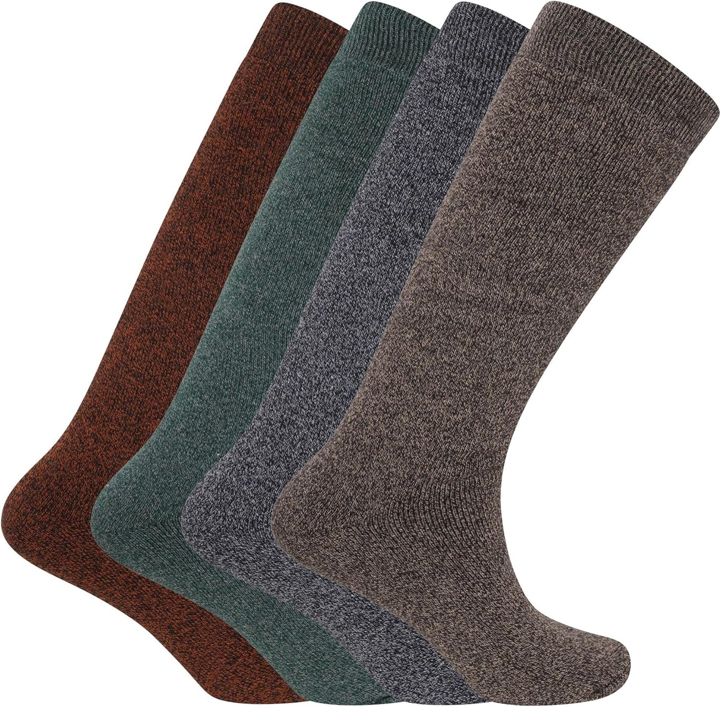Mens Wool Blend Long Wellington Boot Socks - 4 Pack - Welly Socks - the Original Wellie Sock - Festival Walking Hiking Thermal Socks - Assorted Colours - UK Shoe Size 6-11