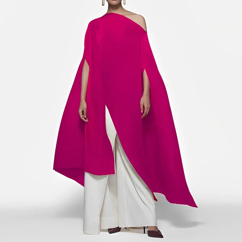 Spring off Shoulder Batwing Sleeve Loose Blouse Women Sexy Front Slit Hollow Top Pullover Summer Skew Neck Solid Irregular Shirt-Gennys fashion