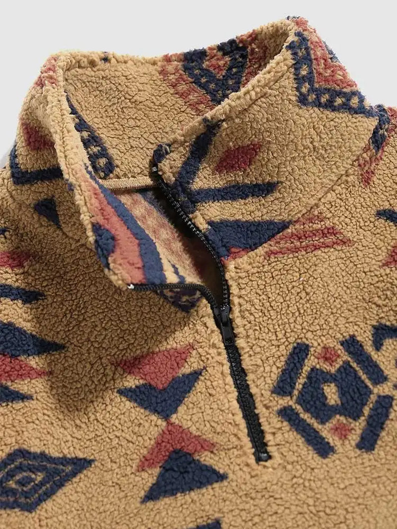 Men'S Turtleneck Hoodie Fuzzy Faux Sherpa Zipper Sweatshirts Ethnic Printed Fluffy Streetwear Pullover Hoodies Z5051921-Gennys fashion
