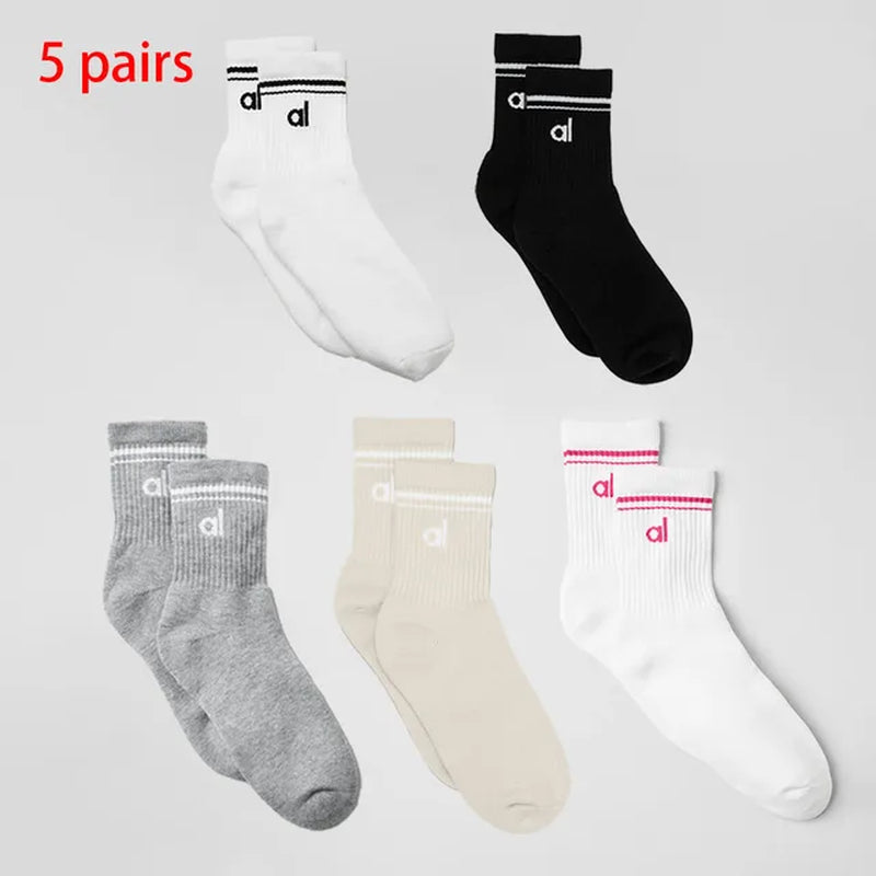 AL Fashion Yoga Sock Retro Cotton Sports Medium Long Socks Pilates Fitness Sports Four Seasons Socks Women'S Yoga Medium Sock-Gennys fashion