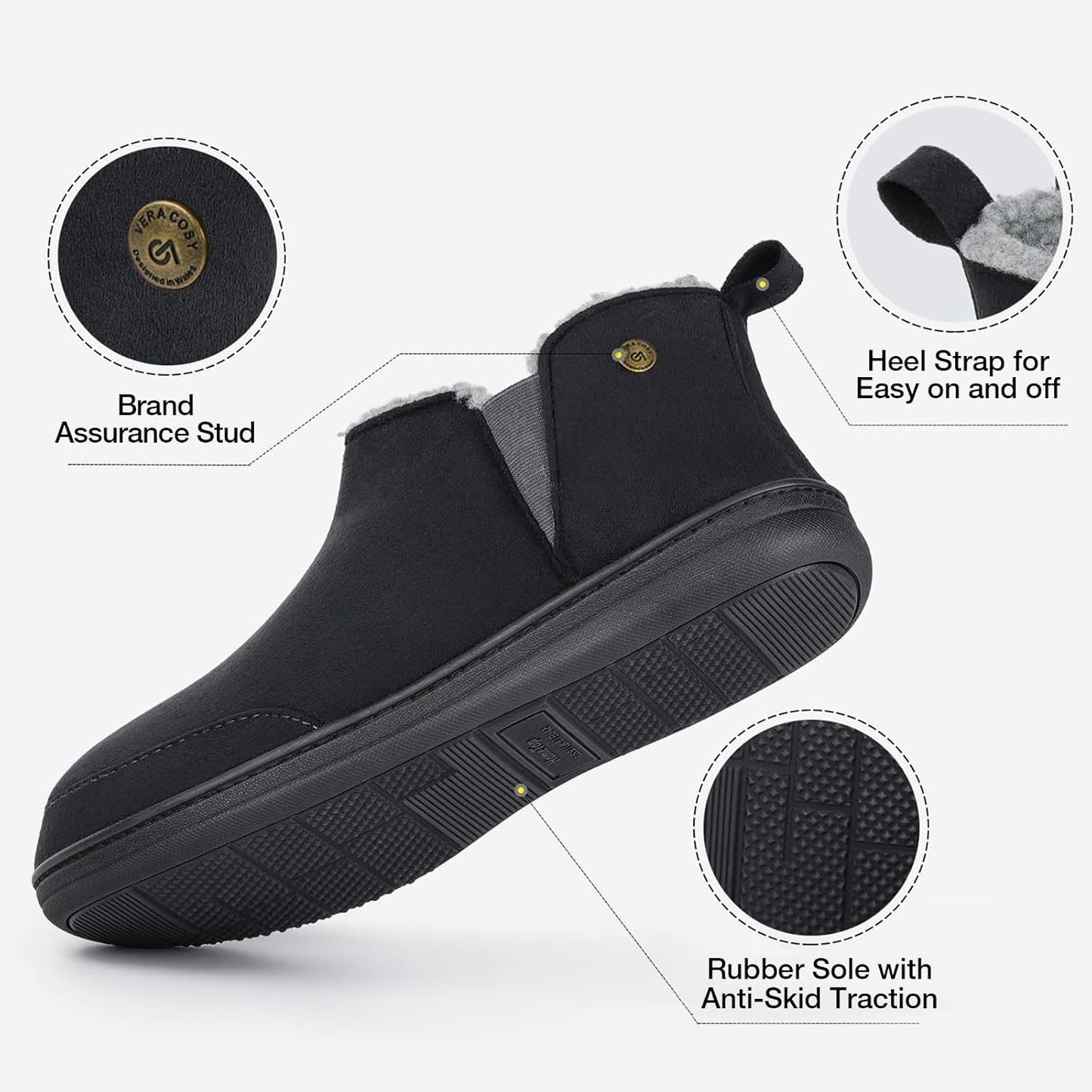 Men'S Micro Suede Sheepskin Hi-Top Slippers with Elastic Dual Gores-Gennys fashion