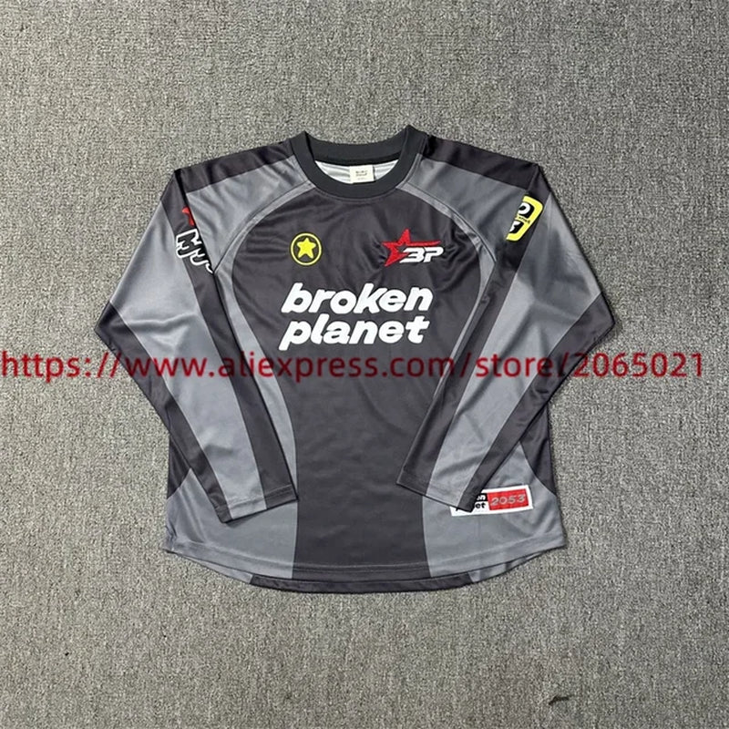 Patchwork No.12 BROKEN PLANET Monogram Football Jersey T Shirt Men Women Gradient Sports Short Sleeve Top Tees-Gennys fashion