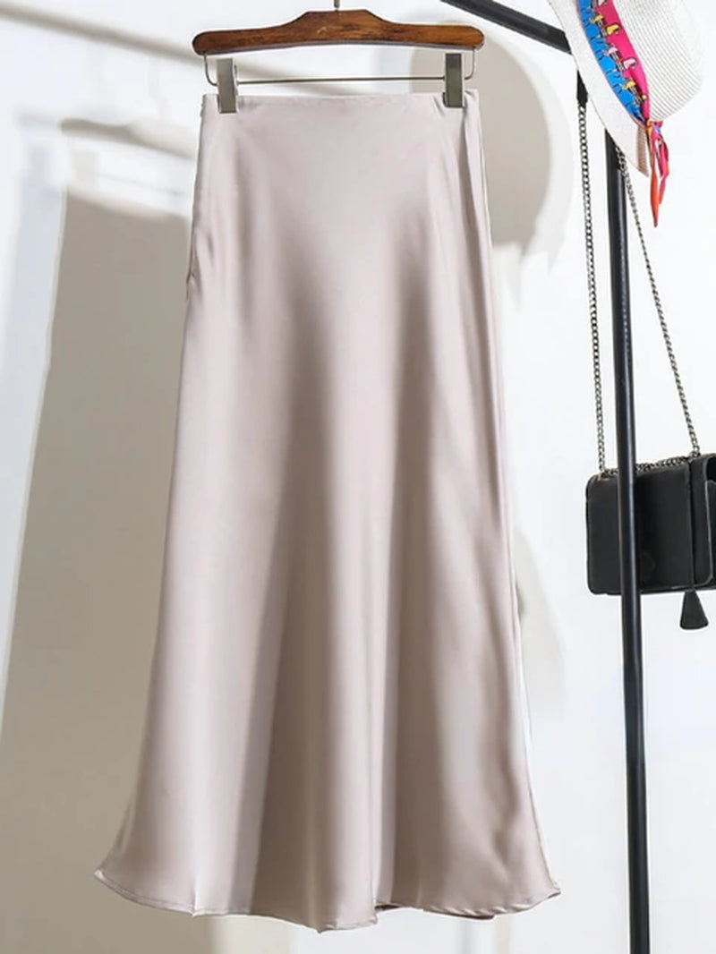 Acetic Satin Fishtail Skirt Woman Korean Fashion Elastic High Waist Skirts for Women Spring/Summer 2024 New Slim Long Dresses-Gennys fashion