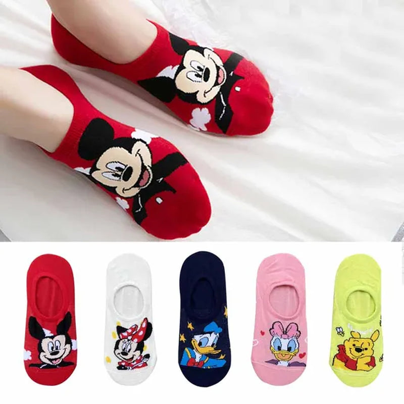 5 Pairs Disney Summer Casual Cute Women Socks Animal Cartoon Mouse Duck Socks Soft Cotton Invisible Funny Socks Size 34-40-Gennys fashion