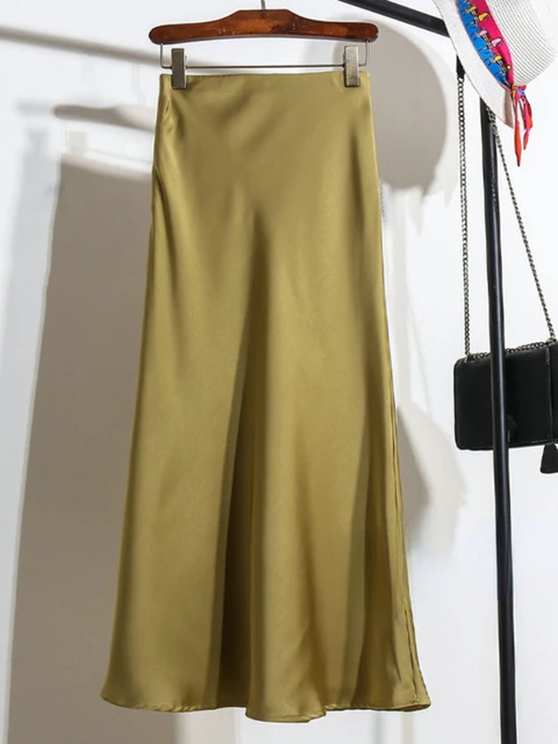 Acetic Satin Fishtail Skirt Woman Korean Fashion Elastic High Waist Skirts for Women Spring/Summer 2024 New Slim Long Dresses-Gennys fashion
