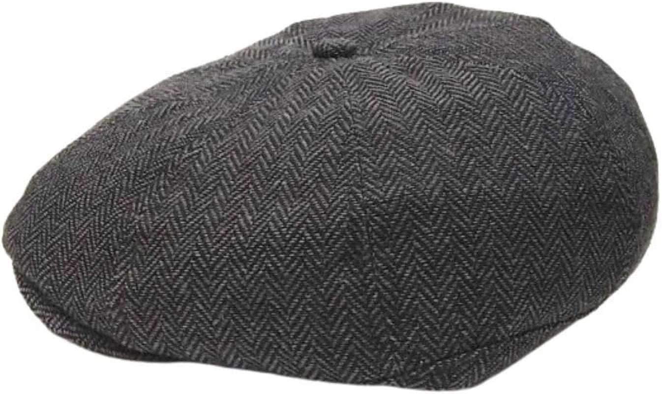 Men'S Grey Herringbone Wool Blend Newsboy Cap Baker Boy Style Hat Size S-M Fits 56-57Cm