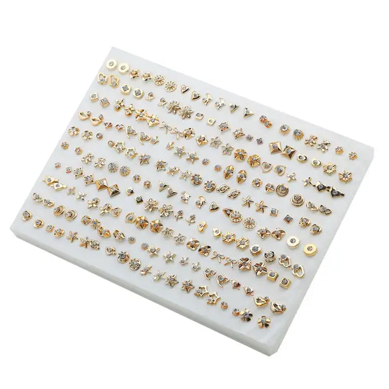 100Pair Women Acrylic Crystal Small Stud Earrings Set Girls Child Heart Star Animal Moon Crown Plastic Geometric Earring Jewelry-Gennys fashion