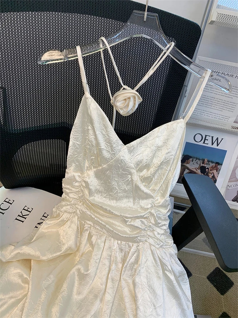 Summer French Vintage Spaghetti Strap Prom Gown Long Dress Women Party Guest Frocks Graduation Aesthetic Evening One-Piece Robe-Gennys fashion