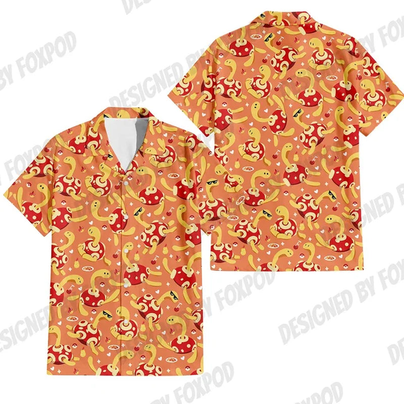 Summer Anime Style Pattern Printing Cartoon Animal Oversized Hawaiian Short Sleeved Shirt for Men'S Original Harajuku Clothes-Gennys fashion