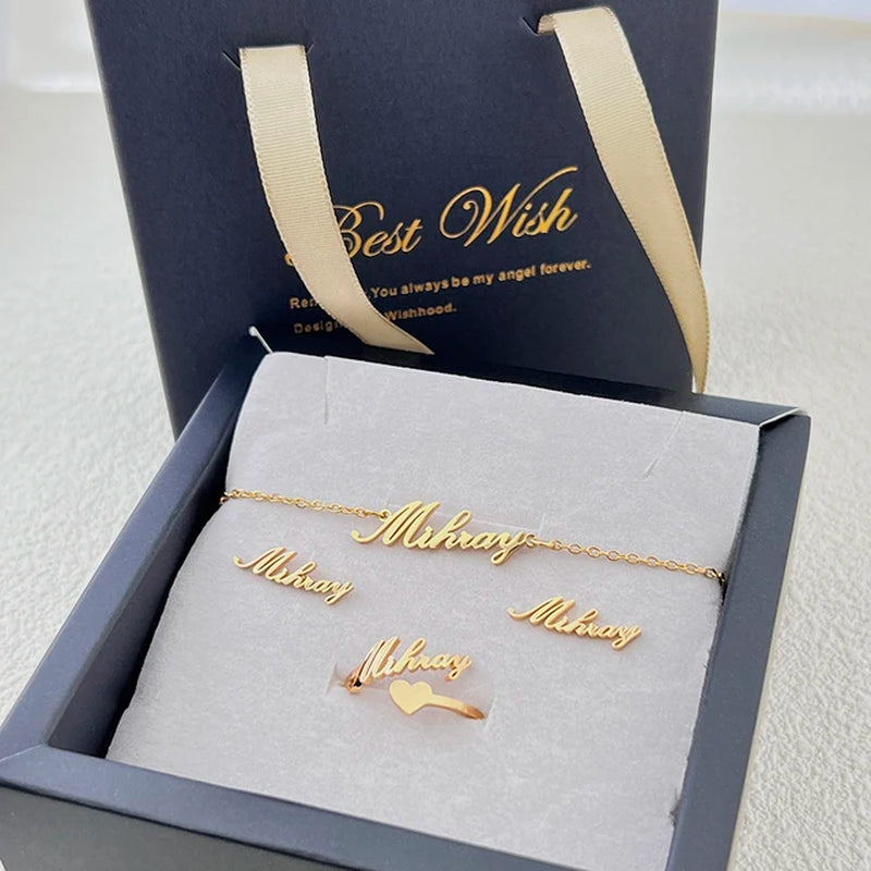Fashion Custom Stainless Steel Jewelry Sets for Women Baby Name Earrings Set Personalized Customized Nameplate Mothers Day Gift-Gennys fashion