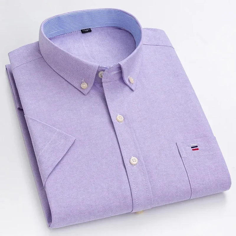 Men'S High-Quality Oxford Cotton Short Sleeved Shirt for Summer Comfort Breathable Classic Solid Color Plaid Business Leisure-Gennys fashion