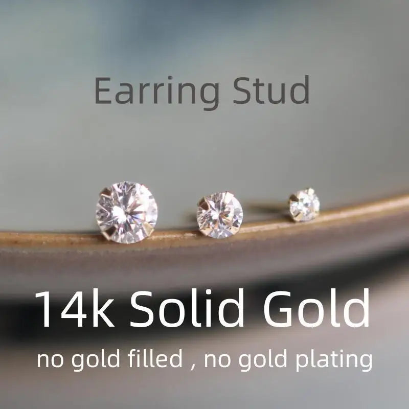 14 K Gold Crystal Earring for Women, Mini Dainty Simple Style, Small Stud Earrings, Jewelry Gift, Kj50-Gennys fashion