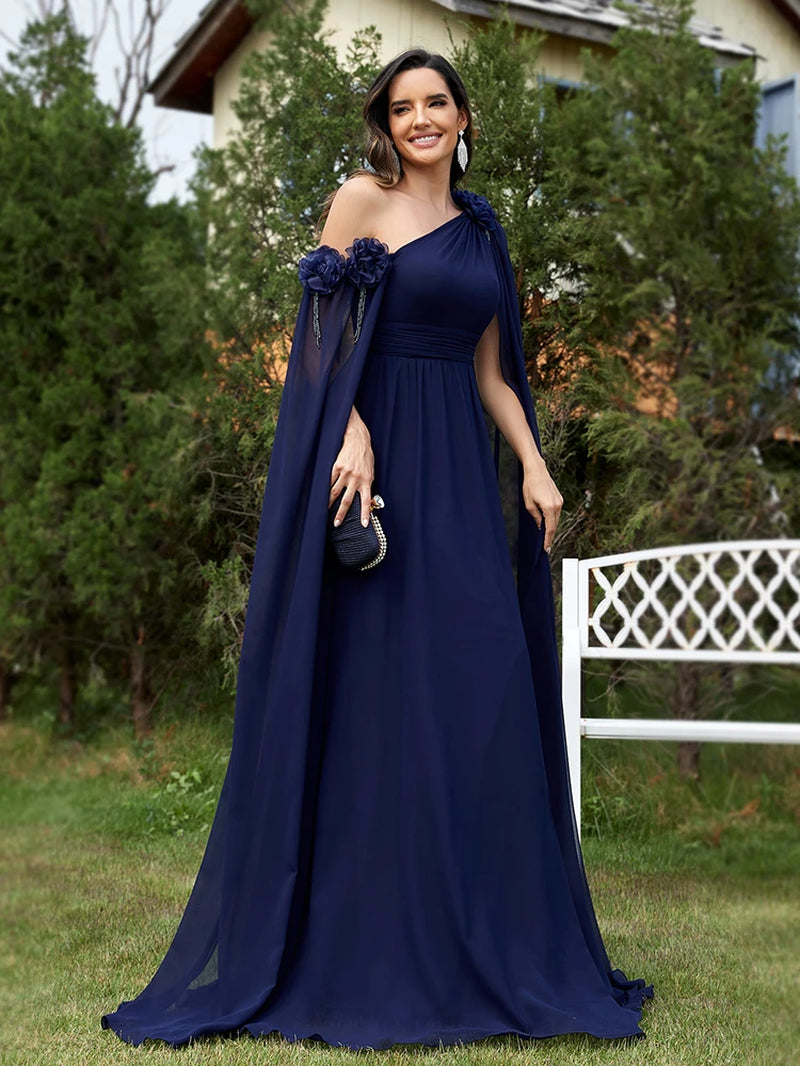Lucyinlove Luxury Chiffon Streamer Navy Evening Dress Long 2024 Elegant Dress Bridesmaid Party Prom Arabia Flower Cocktail Dress-Gennys fashion