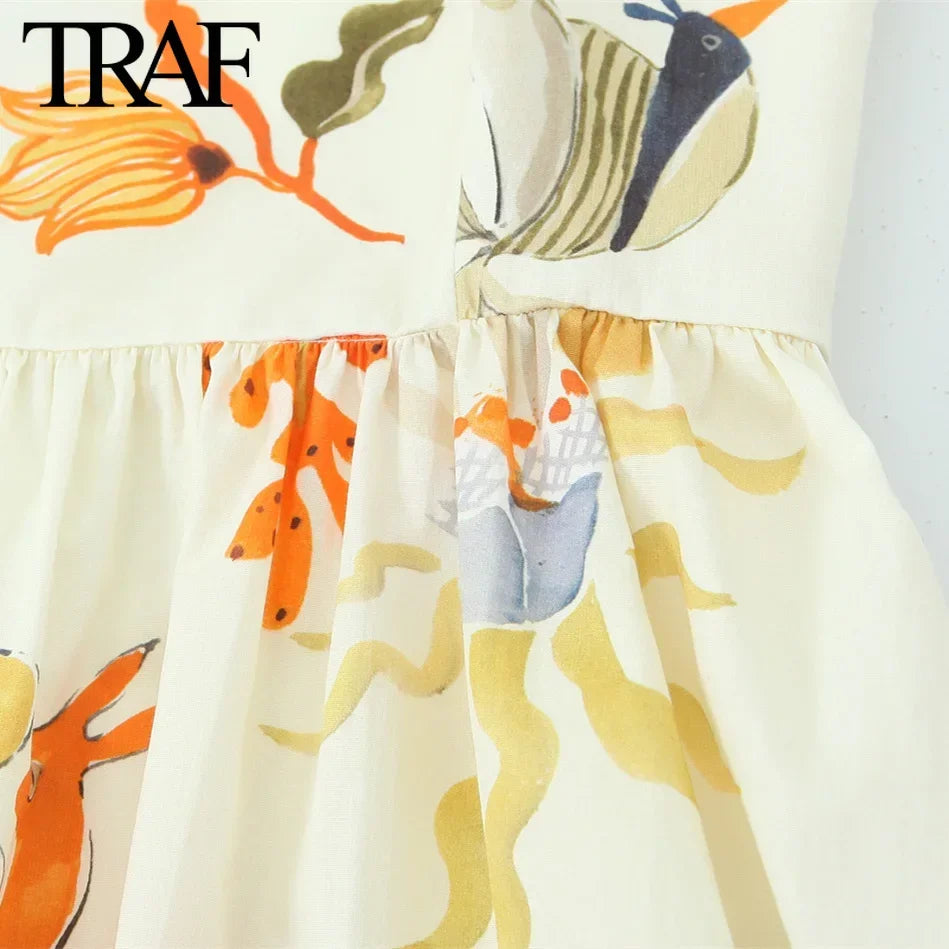 Women Fashion Summer Printing Loose Side Zip Sleeveless Backless Sling Mini Dress Chic Female French Elegance Evening-Gennys fashion