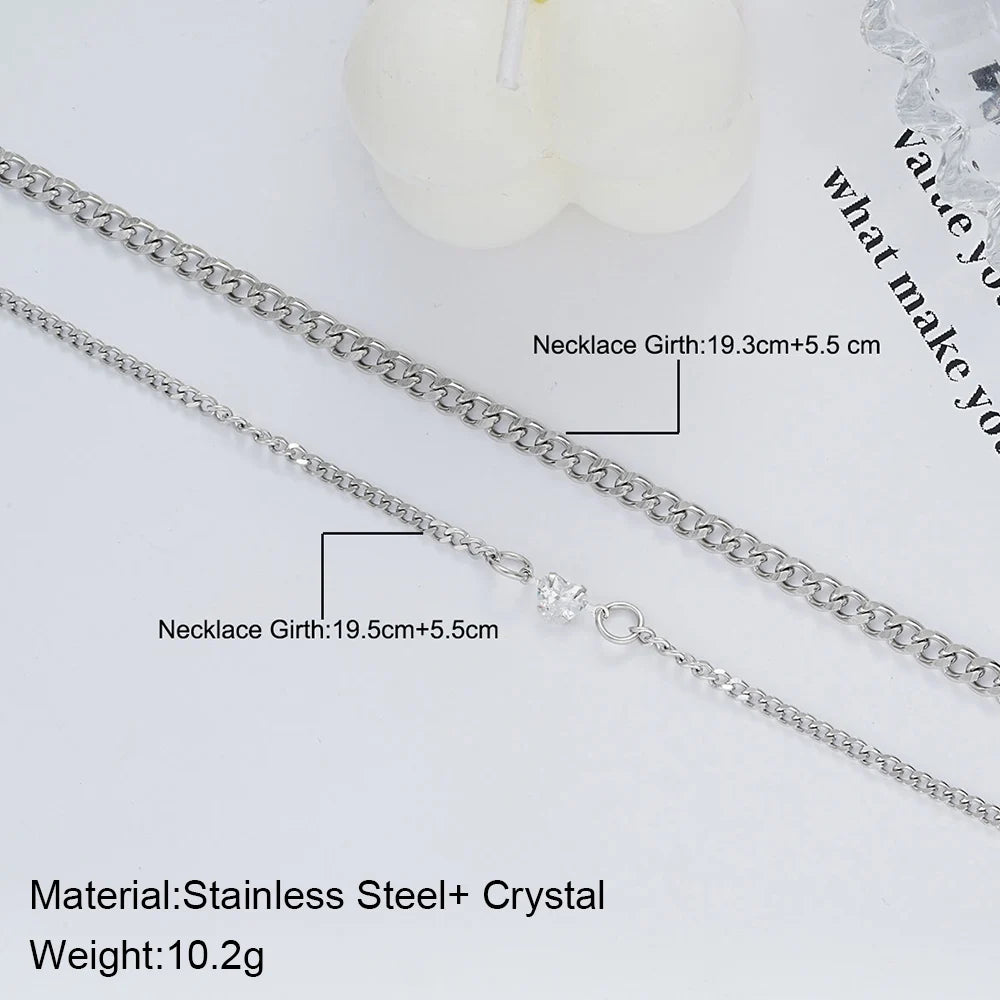 2PCS Simple Fashion Stainless Steel Bracelet Set for Couple Unisex Women Men Lover Crystal Heart Silvery Chain Bracelets Jewelry-Gennys fashion