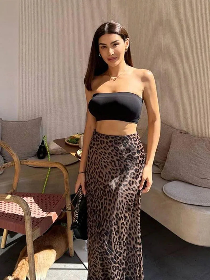 Vintage Leopard Print Trumpet Skirts Female 2024 Street Chic High Waist Long Skirt Spring Office Slim Zipper Skirts-Gennys fashion