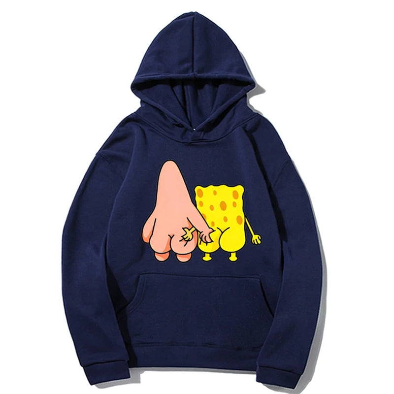 Fun and Funny Spongebob Squarepants and Patrick Star Men'S and Women'S Fashion Anime Street Trend Y2K Leisure Sports Hoodie-Gennys fashion