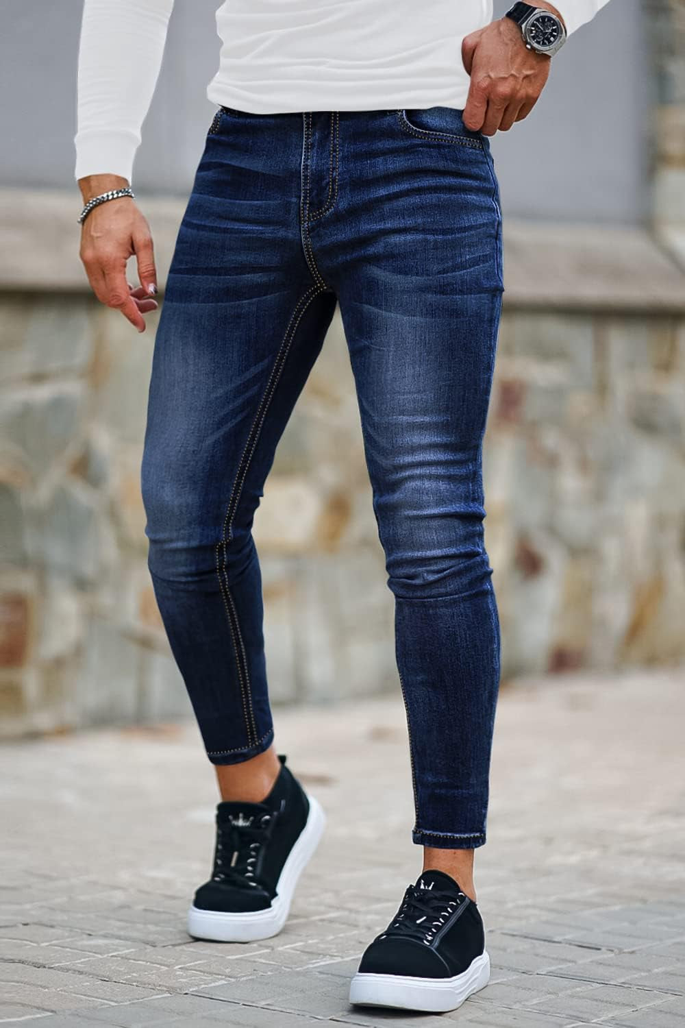 Mens Skinny Jeans Ripped Stretch Slim Fit Jeans for Mens Classic Denim Pants-Gennys fashion
