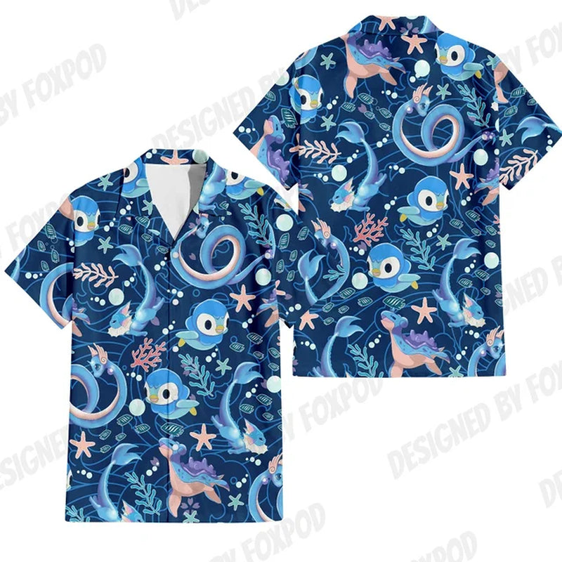 Summer Anime Style Pattern Printing Cartoon Animal Oversized Hawaiian Short Sleeved Shirt for Men'S Original Harajuku Clothes-Gennys fashion
