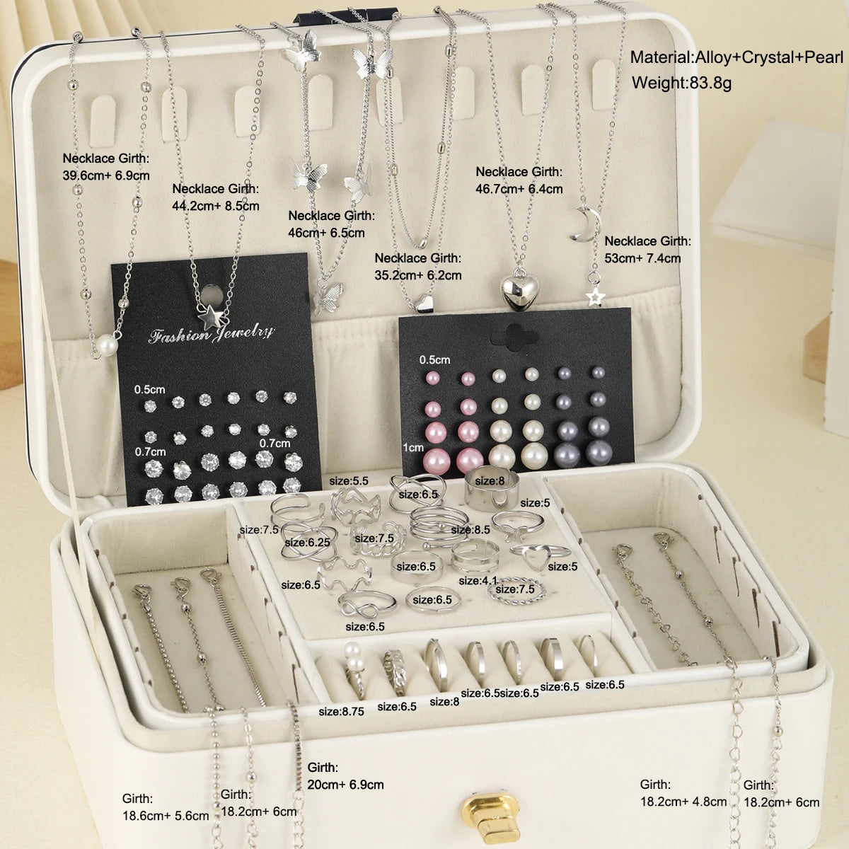 81 Pcs Vintage Elegant Imitation Pearl Zircon Butterfly Pendant Earrings Ring Necklace Bracelet for Women Daily Wear Jewelry Set-Gennys fashion