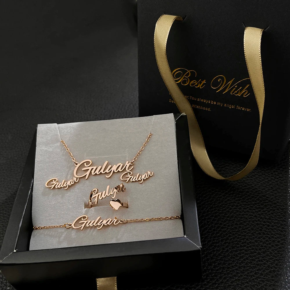Fashion Custom Stainless Steel Jewelry Sets for Women Baby Name Earrings Set Personalized Customized Nameplate Mothers Day Gift-Gennys fashion