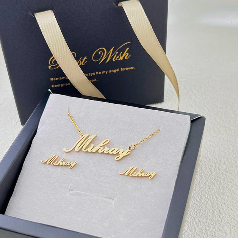 Fashion Custom Stainless Steel Jewelry Sets for Women Baby Name Earrings Set Personalized Customized Nameplate Mothers Day Gift-Gennys fashion