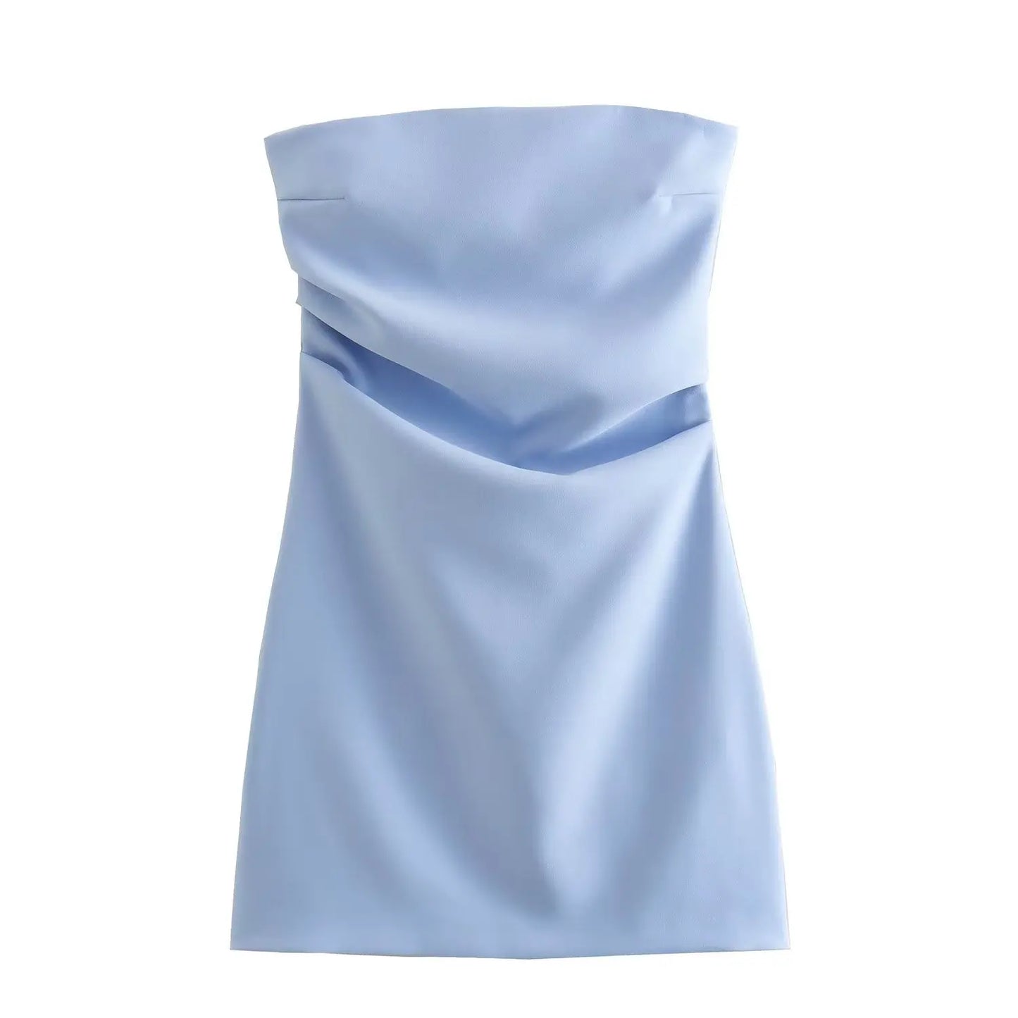 Women Fashion Sexy Back Zipper Solid Color Pleats Strapless Mini Dress Chic Female Sleeveless Evening Dresses Mujer-Gennys fashion