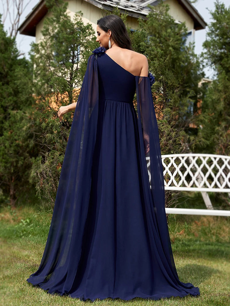 Lucyinlove Luxury Chiffon Streamer Navy Evening Dress Long 2024 Elegant Dress Bridesmaid Party Prom Arabia Flower Cocktail Dress-Gennys fashion