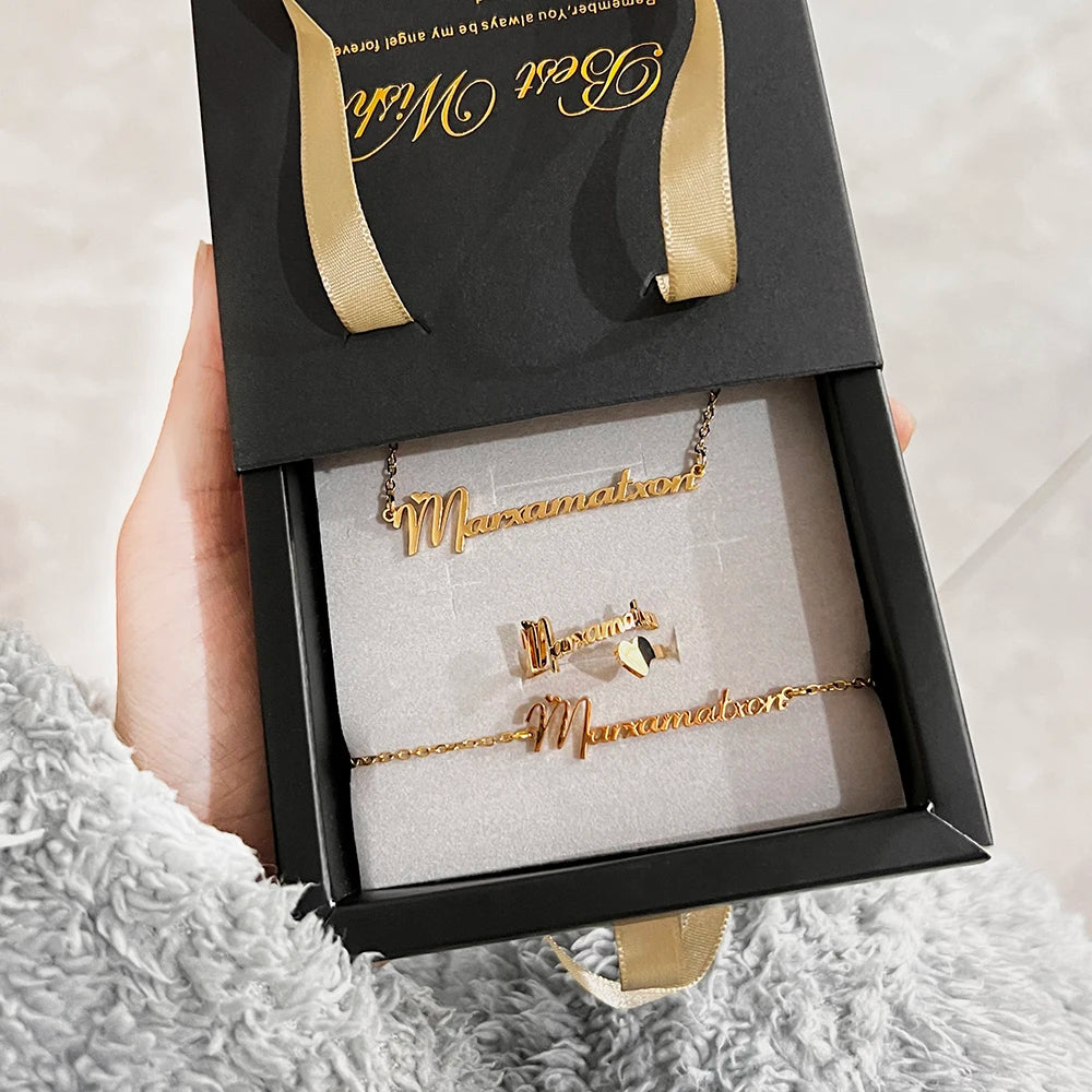 Fashion Custom Stainless Steel Jewelry Sets for Women Baby Name Earrings Set Personalized Customized Nameplate Mothers Day Gift-Gennys fashion
